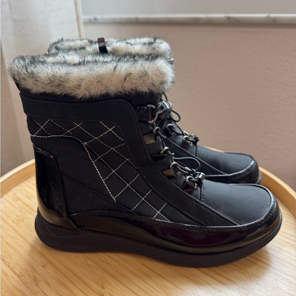 Sporto Black Ankle Boots with Faux Fur Trim, sown waterproof boots one time wear